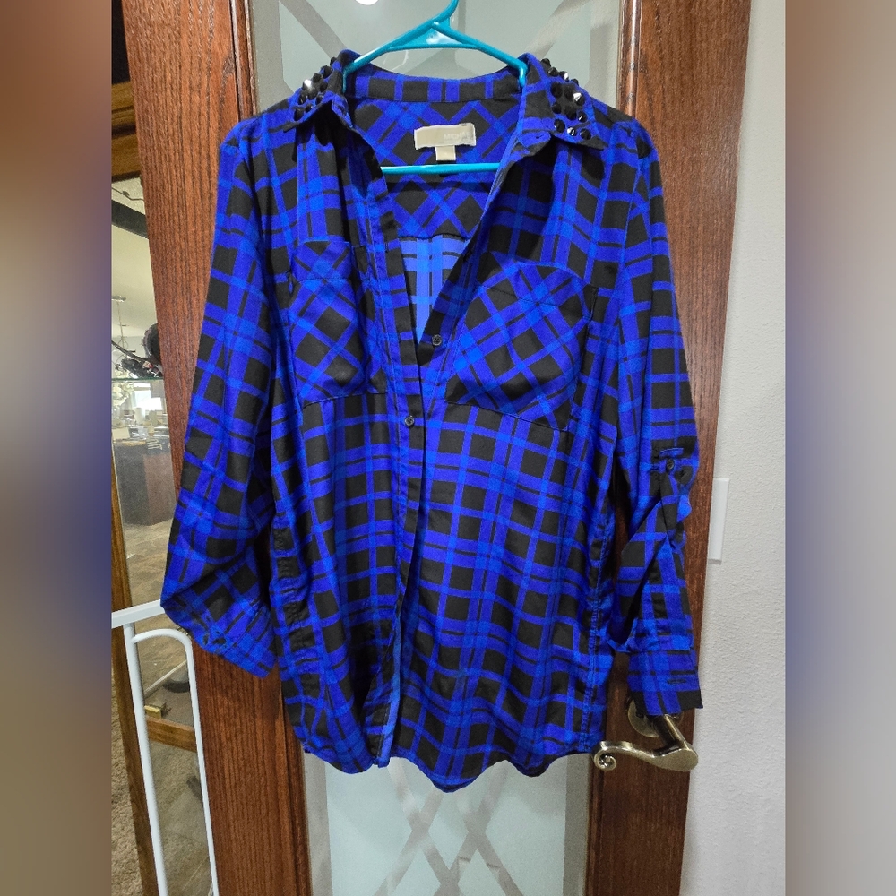 MICHAEL Michael Kors Blue and Black Plaid Blouse